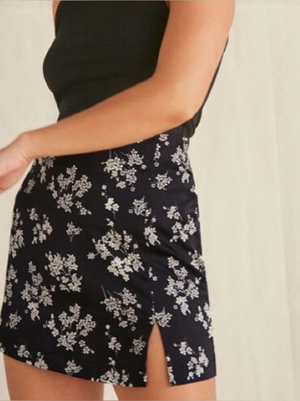Forever 21 Black Mini Skirt with White Floral Print